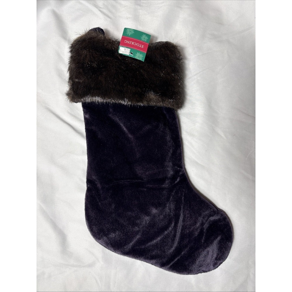 NEW DARK EGGPLANT PURPLE CHRISTMAS STOCKING BROWN FAUX FUR CUFF 18" LINED TARGET